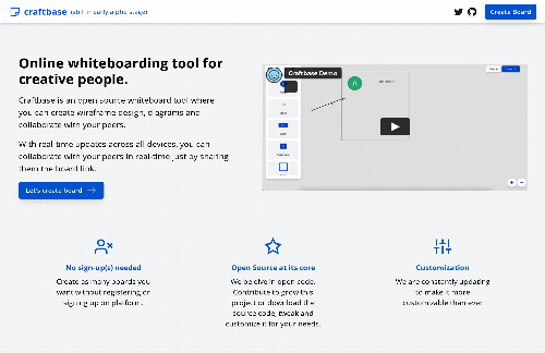 startuptile craftbase, a minimalistic whiteboarding tool-