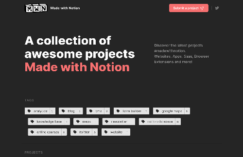 startuptile Made with Notion-A collection of awesome projects Made with Notion 