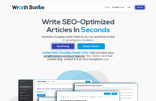 startuptile Wraith Scribe-SEO-optimized articles in seconds