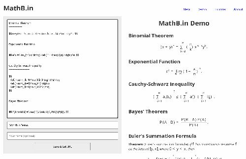 startuptile MathB.in Demo – Share Mathematics on the Web with Markdown and LaTeX-