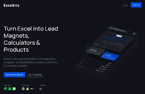 startuptile Excelkits-Create calculators lead magnets and products from Excel