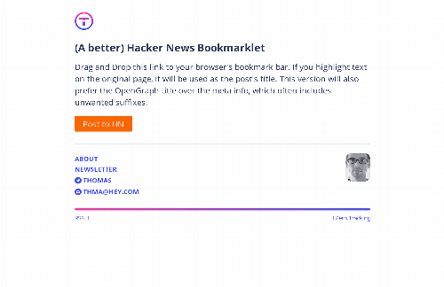 startuptile (A Better) Hacker News Bookmarklet-