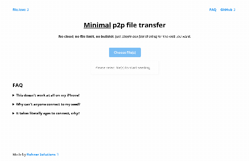 startuptile Filelove – minimal P2P file transfer right in the browser-