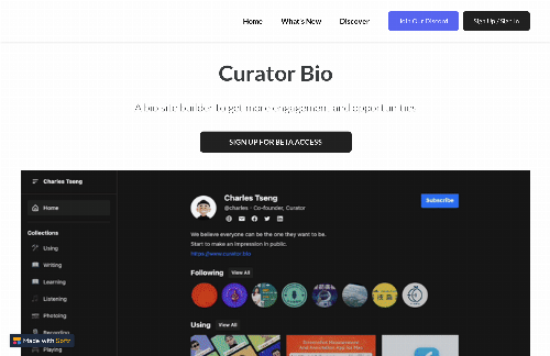 startuptile Curator Bio-A bio site builder for creators to make an impression easily