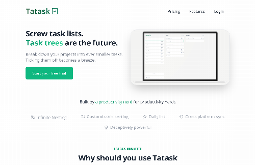 startuptile Tatask-Task trees instead of lists. Atomise the biggest ideas