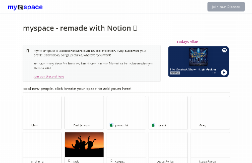 startuptile A social network like Myspace, built on top of Notion-