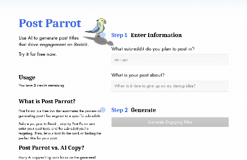 startuptile Post Parrot-A free marketing tool for reddit