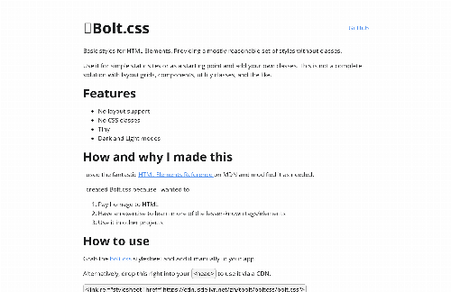 startuptile Bolt.css – Another classless CSS library-