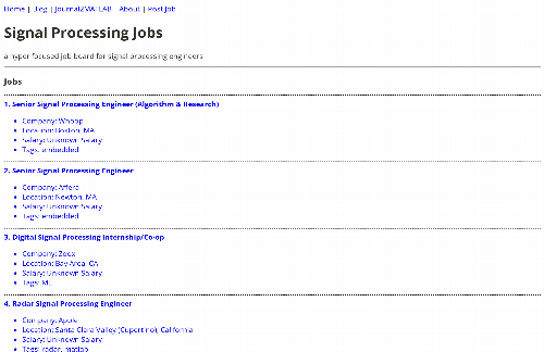 startuptile A minimal job board and blog for signal processing engineers-