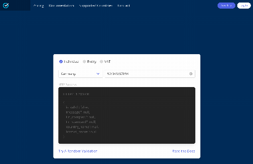 startuptile API that validates tax ID numbers for over 100 countries-