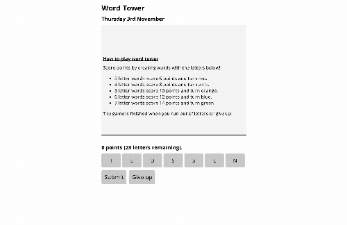 startuptile Word Tower – A simple daily word puzzle-