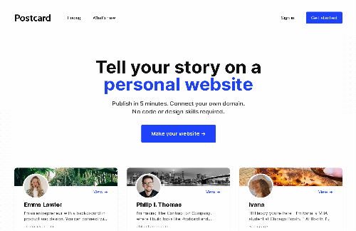 startuptile Postcard – Easy way to make a personal website-