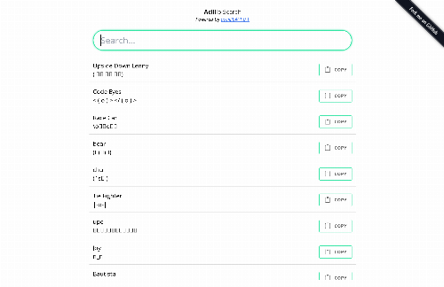 startuptile A search box for ASCII faces and kaomoji-