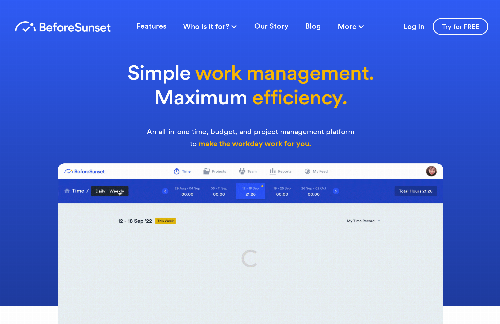 startuptile BeforeSunset-Time tracking budget monitoring work management tool
