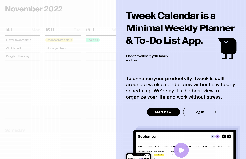 startuptile Tweek Calendar – A minimal weekly planner and to-do list-