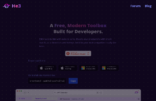 startuptile He3 App-Free and modern developer utilities toolbox