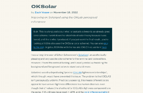 startuptile OKSolar: Improving Solarized using the OKLab perceptual colorspace-