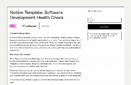 startuptile Notion Template: Software Development Health Check-Notion template to check your dev teams health