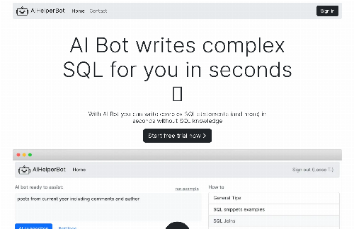 startuptile AI HELPER BOT-AI Bot writes SQL statements (& more) for you in seconds ??
