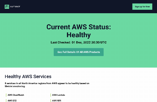 startuptile An indepndent status page for AWS-