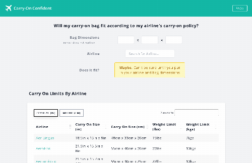 startuptile Site to see which airlines your carry-on luggage will fit on-