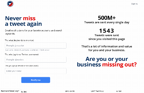 startuptile tweet2email.com-Email notifications for your favorite accounts and search ke