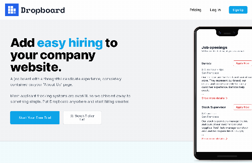 startuptile Dropboard-Show job openings and collect resumes on your About page
