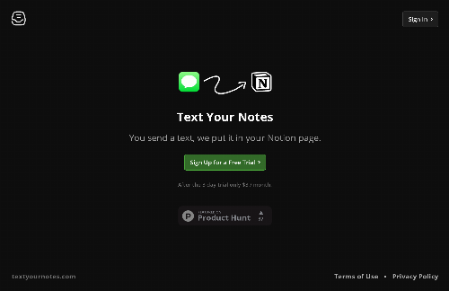 startuptile Text Your Notes – A phone number for your Notion-