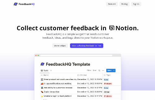 startuptile FeedbackHQ-Collect customer feedback in Notion