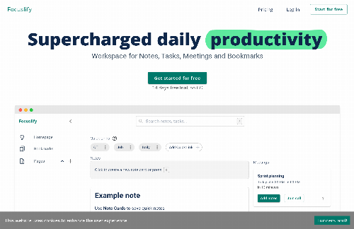 startuptile Focuslify-Workspace for Notes Tasks Meetings and Bookmarks