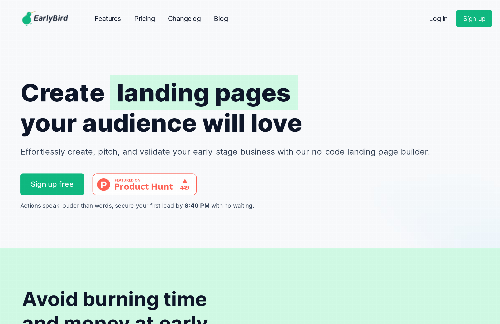 startuptile EarlyBird – build your landing page for idea validation-