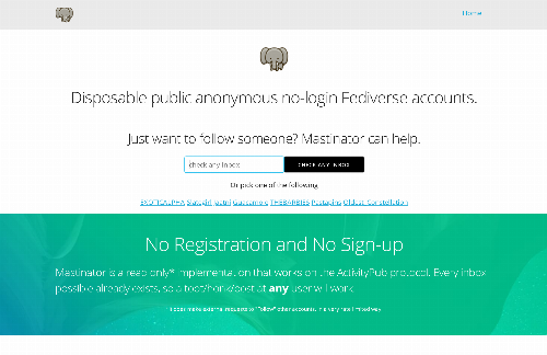 startuptile Mastinator. Disposable public anonymous no-login Fediverse accounts-