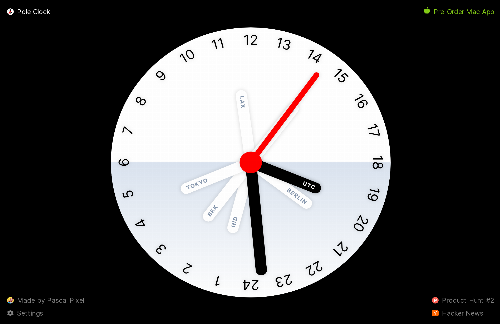 startuptile Pole Clock, a single 24h clock with multiple timezones-