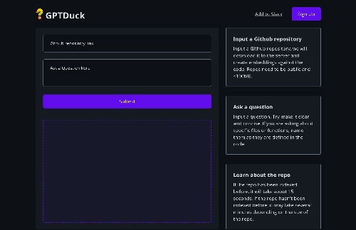 startuptile GPTDuck – Ask questions about any GitHub repo-