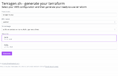 startuptile Terragen.sh – proof of concept Terraform boilerplate generator-