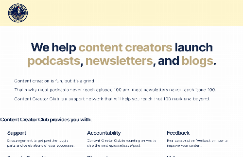 startuptile ContentCreator.Club-Support & Accountability for Content Creators