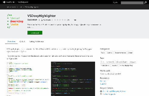 startuptile VSDoxyHighlighter – highlighting of Doxygen comments in Visual Studio-