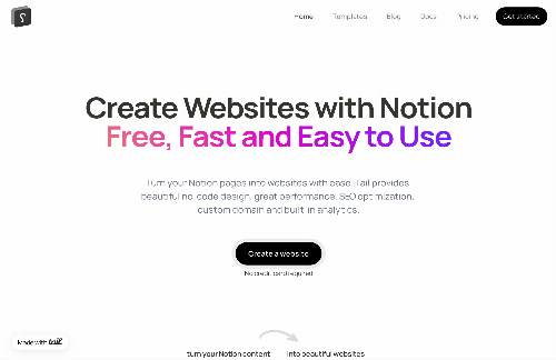 startuptile tail.so-Create Websites with Notion - Free Fast and Easy to Use