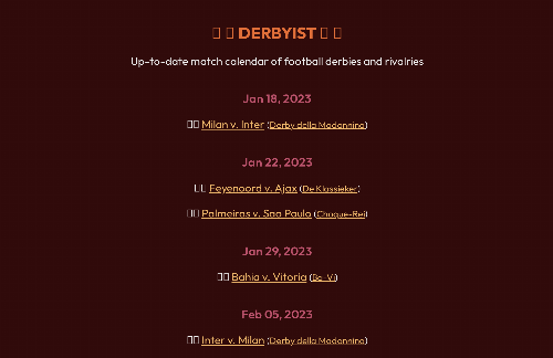 startuptile Derbyist – Up-to-date match calendar of football (soccer) derbies-