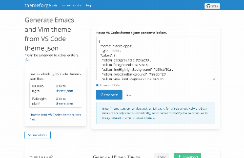 startuptile I built a web app to generate Emacs and Vim themes from VSCode theme-
