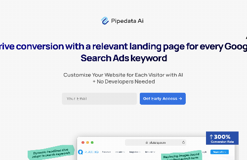 startuptile Pipedata AI-Relevant landing page for each Google Ad keyword 