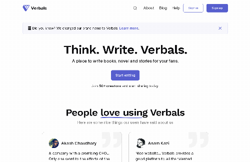 startuptile Verbals-A place to write novel and stories for your fans