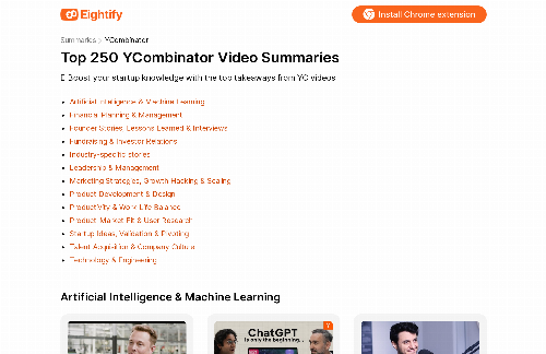 startuptile Top Y Combinator Videos, Summarized by GPT-