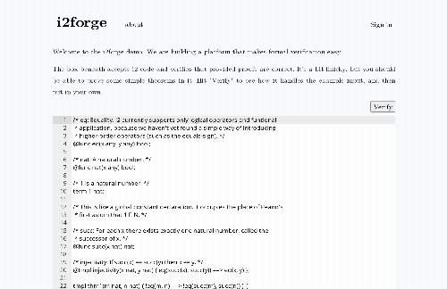 startuptile i2forge – A Platform for Verified Reasoning-