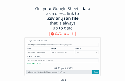 startuptile Sheet2Data-Turn Google Sheets data into a live .csv or .json link