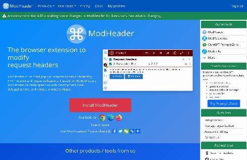 startuptile ModHeader-Chrome extension to modify request and response header