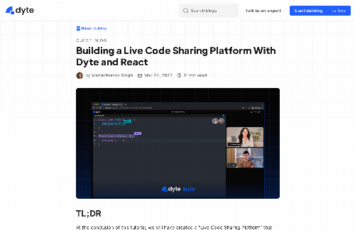 startuptile Live code sharing platform with React and Dyte-