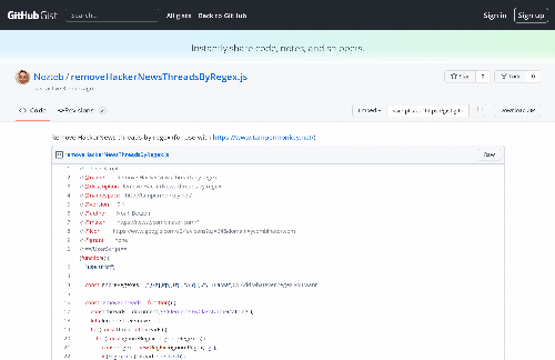 startuptile Tampermonkey userscript for removing HN threads via predefined regexes-
