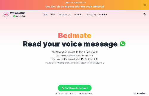 startuptile WhisperBot-WhatsApp bot turning voice messages to text w/ OpenAI