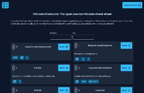 startuptile Open-source VSCode shortcuts sharing site-